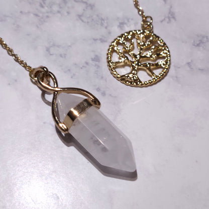 White Quartz Crystal Pendulum | Gold Tree of Life Witchy Divination Tool