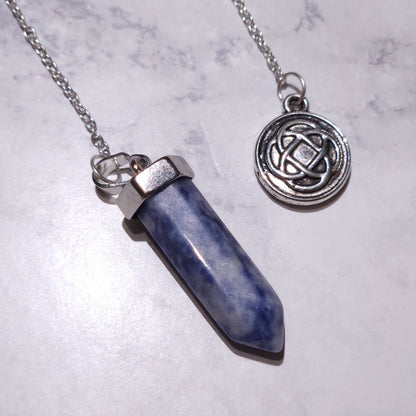Sodalite Crystal Pendulum | Silver Celtic Knot Witchy Divination Tool