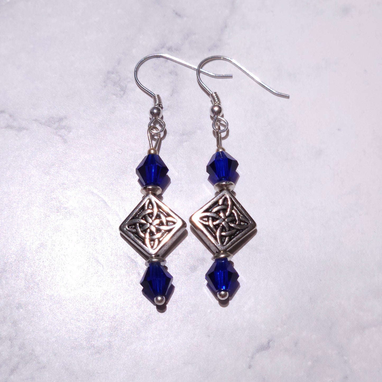 Silver Witch’s Knot Earrings | Blue Swarovski Crystal Pagan Jewelry