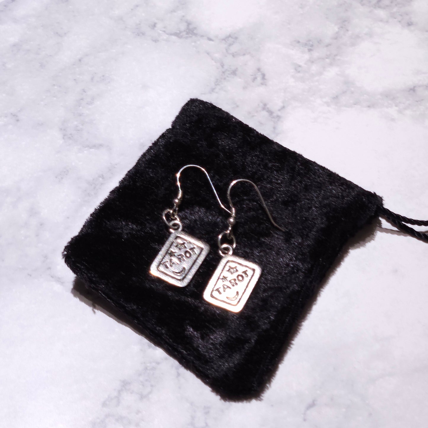 Silver Tarot Card Charm Earrings | Witchy Occult Jewelry | Rose and Shadow