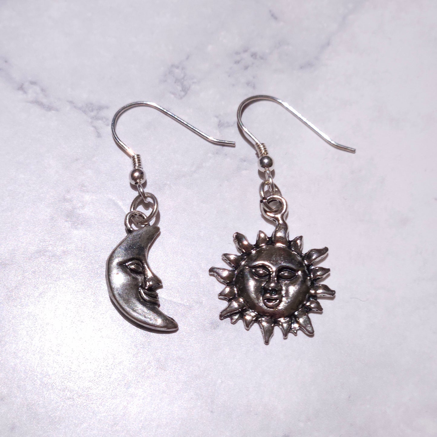 Silver Sun and Moon Charm Earrings | Witchy Occult Jewelry | Rose and Shadow