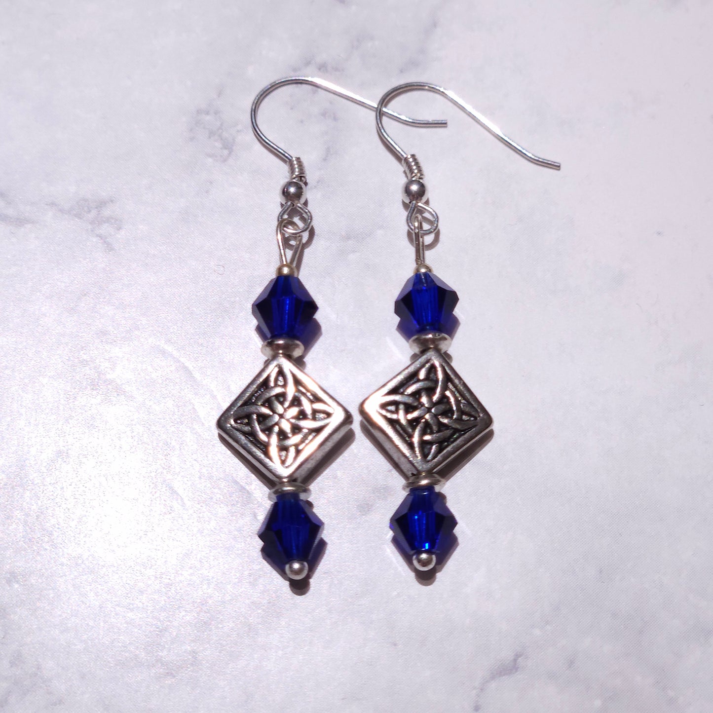 Silver Witch’s Knot Earrings | Blue Swarovski Crystal Pagan Jewelry