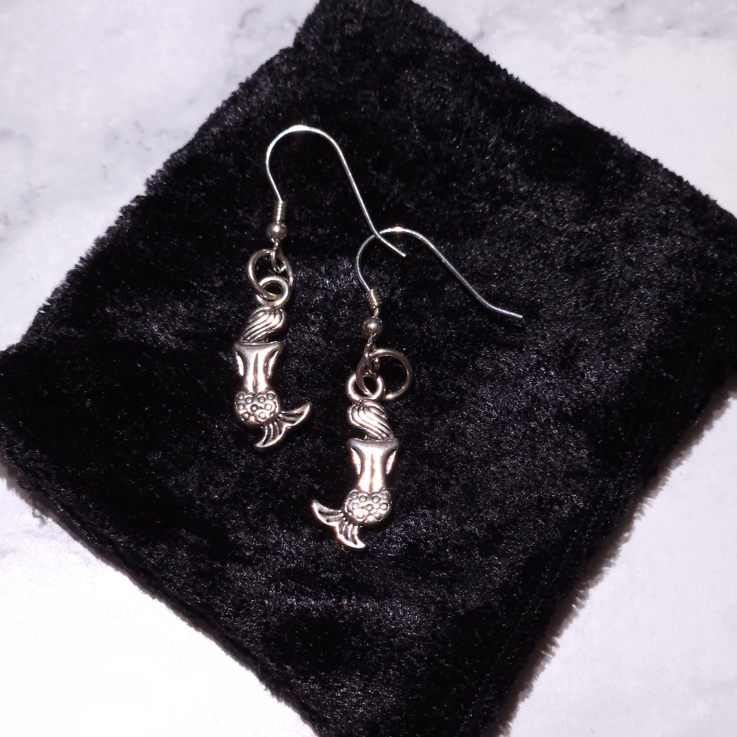 Silver Mermaid Charm Earrings | Witchy Occult Jewelry | Rose and Shadow
