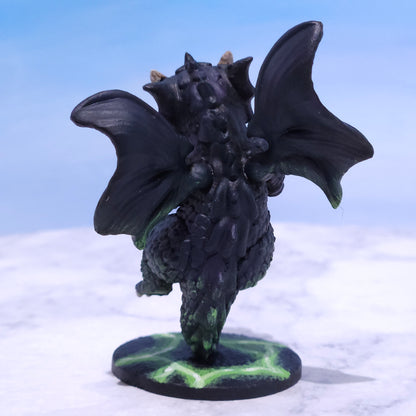 Baby Black Dragon Miniature: Dnd, D&D, TTRPG Artist Painted Monster Model