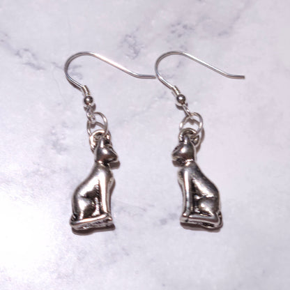 Silver Cat Charm Earrings | Witchy Occult Jewelry | Rose and Shadow