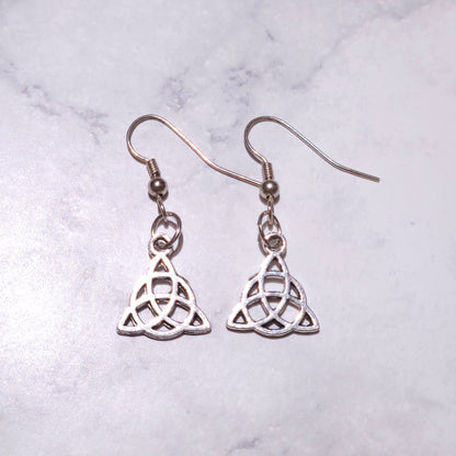 Silver Triquetra Charm Earrings | Witchy Occult Jewelry | Rose and Shadow