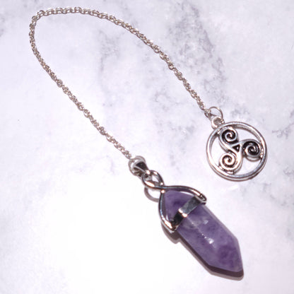 Fluorite Crystal Pendulum | Silver Triskele Witchy Divination Tool