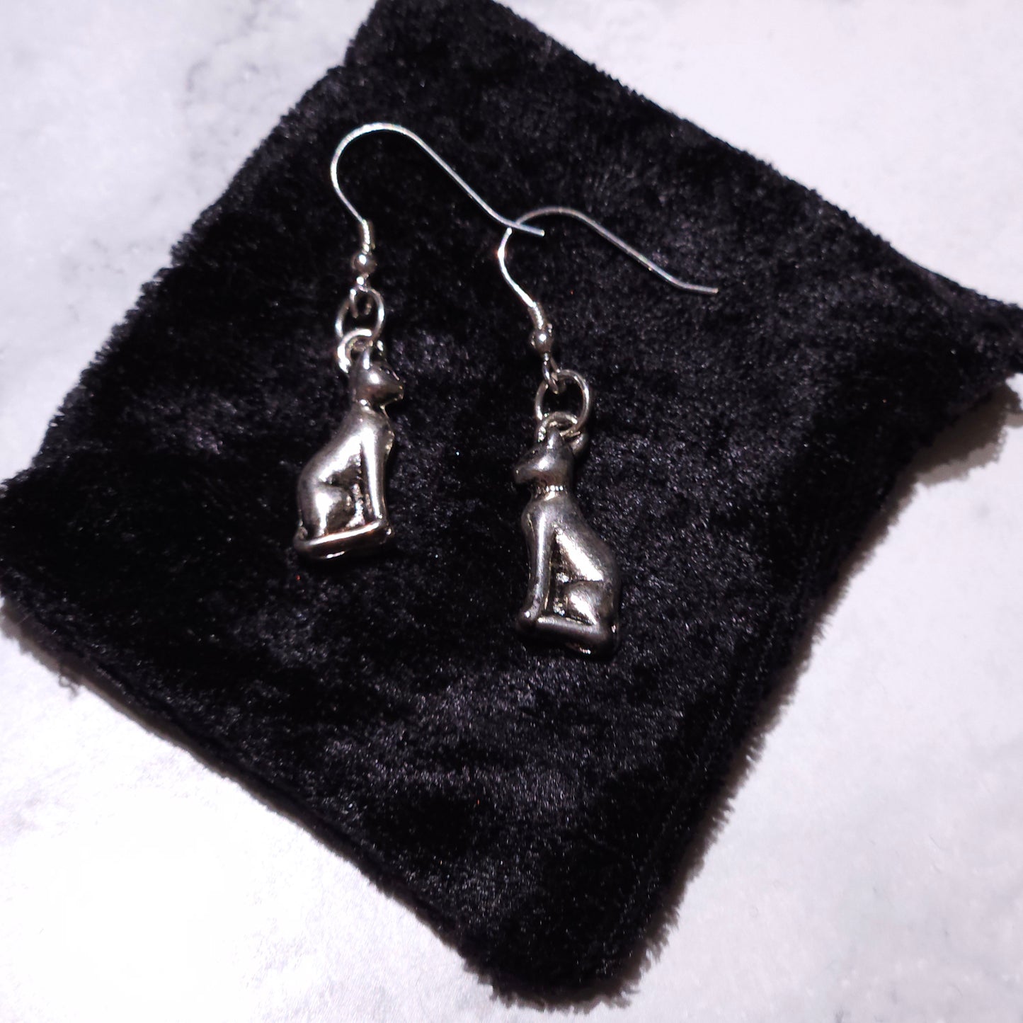 Silver Cat Charm Earrings | Witchy Occult Jewelry | Rose and Shadow