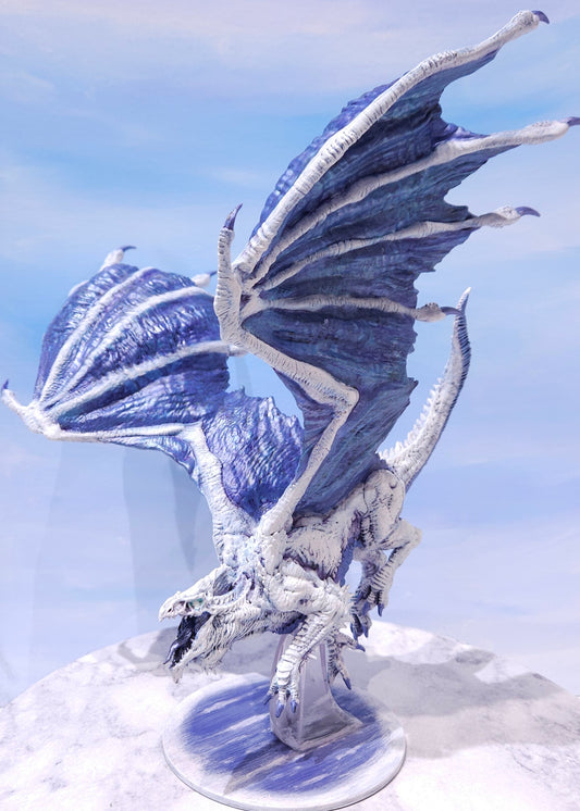 Adult White Dragon Miniature: Dnd, D&D, TTRPG Artist Painted Monster Model