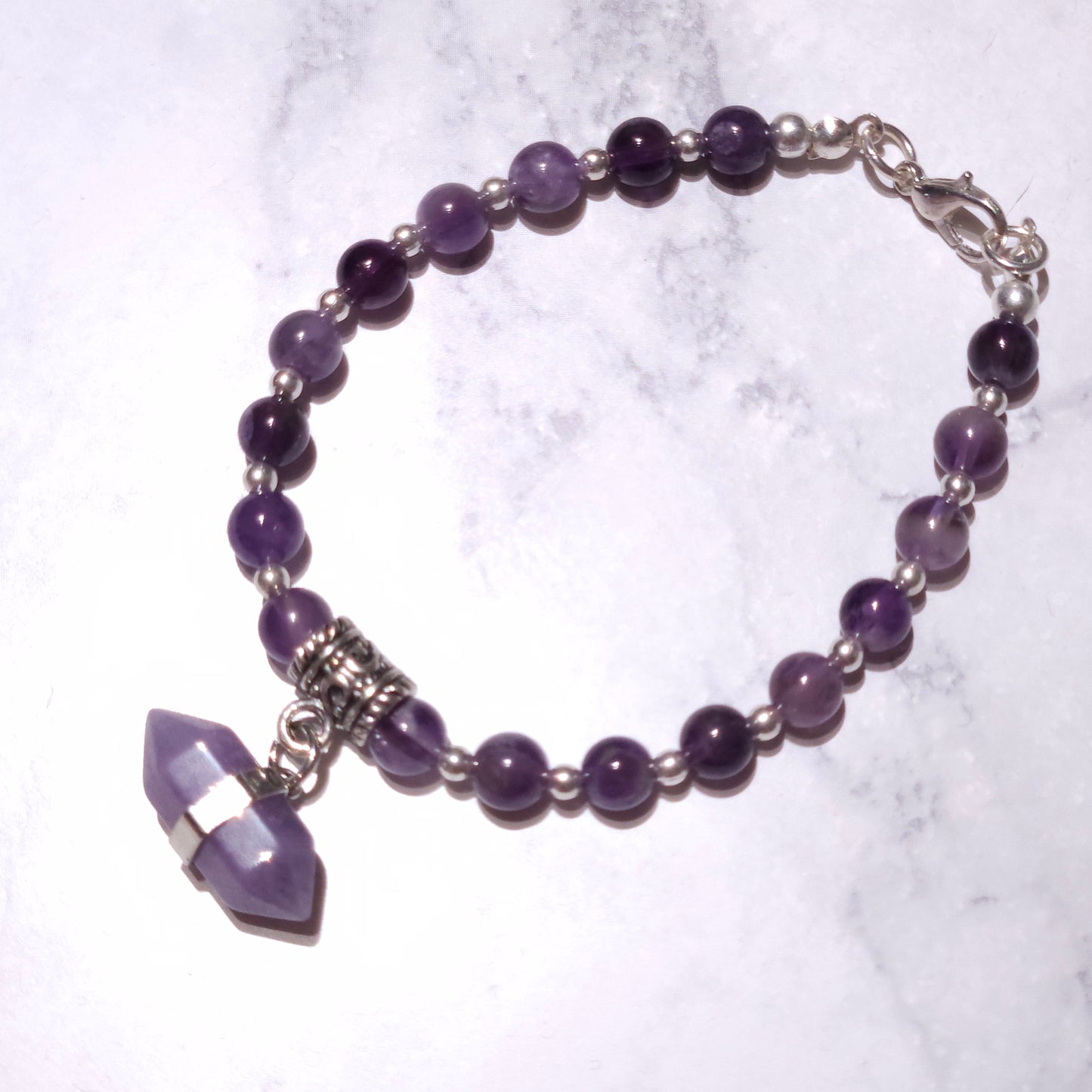 Amethyst Crystal Point Beaded Bracelet | Witchy Occult Protection Jewelry |Rose and Shadow