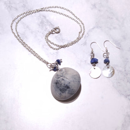 Sea Goddess Shell, Sodalite & Mother of Pearl Necklace & Earrings Set | Sea Witch Jewelry