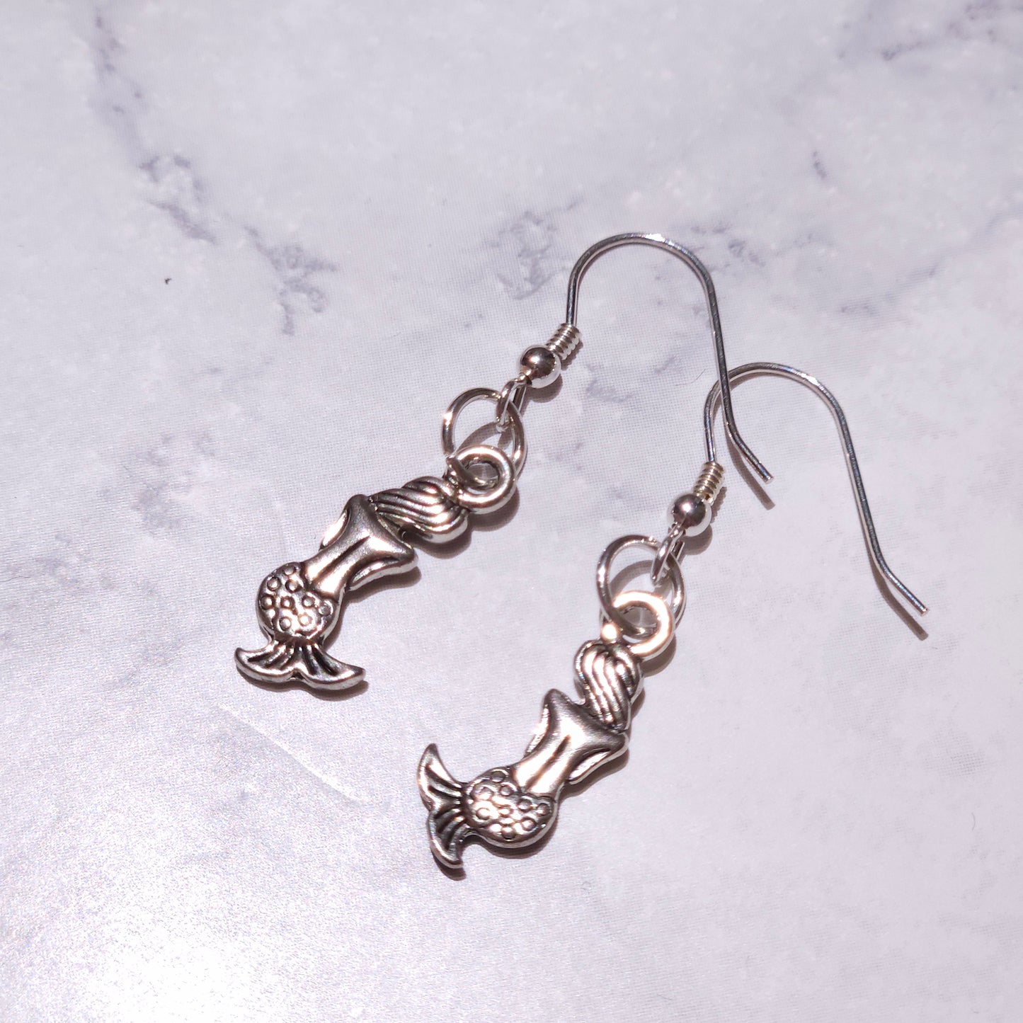 Silver Mermaid Charm Earrings | Witchy Occult Jewelry | Rose and Shadow