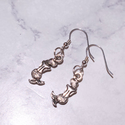 Silver Mermaid Charm Earrings | Witchy Occult Jewelry | Rose and Shadow