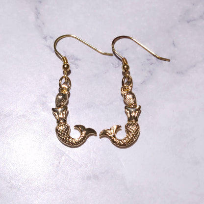 Gold Mermaid Charm Earrings | Witchy Siren Occult Jewelry | Rose and Shadow