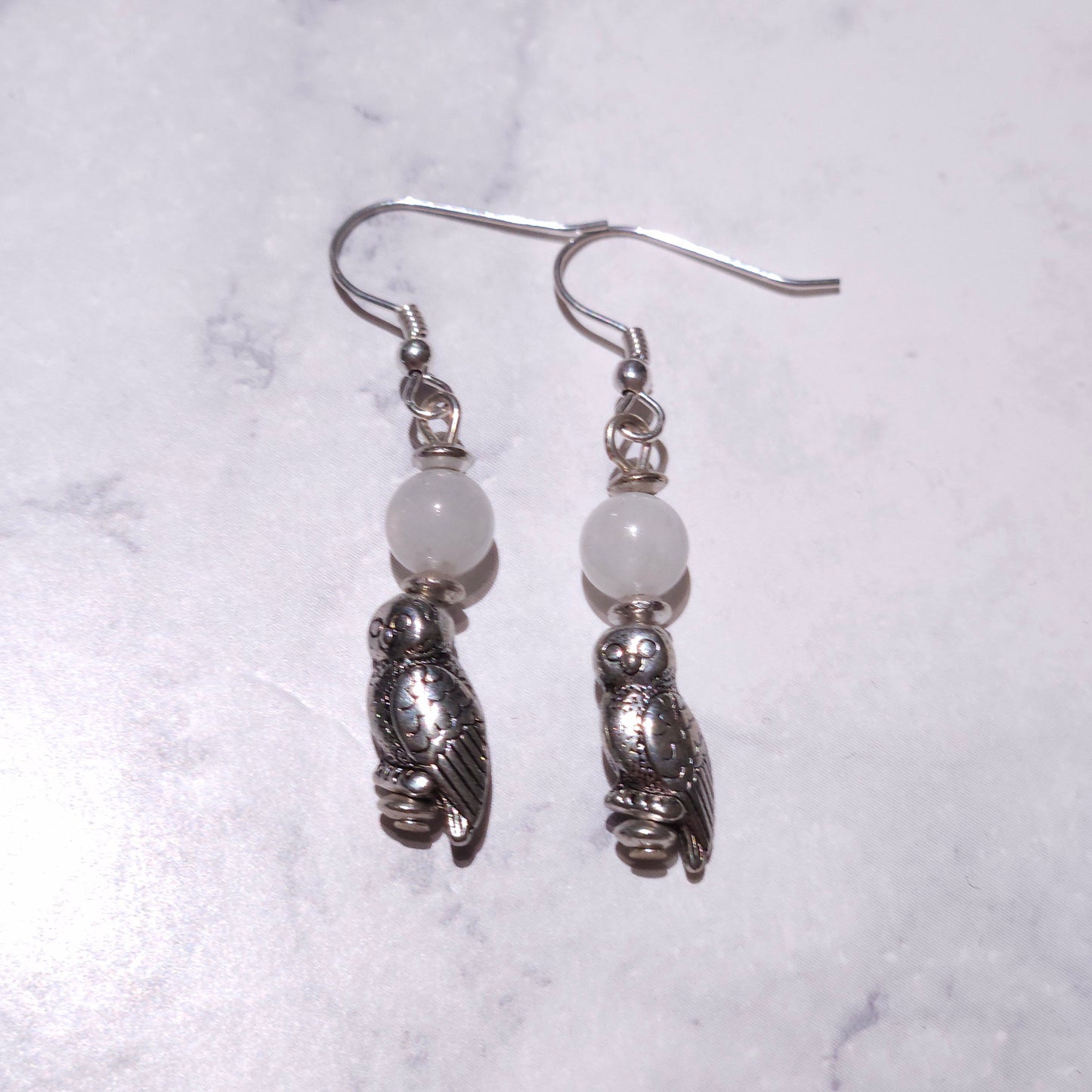 Silver Owl & Moonstone Earrings | Witchy Occult Jewelry | Rose and Shadow