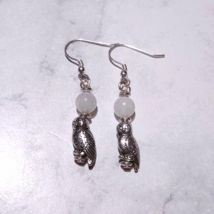 Silver Owl & Moonstone Earrings | Witchy Occult Jewelry | Rose and Shadow