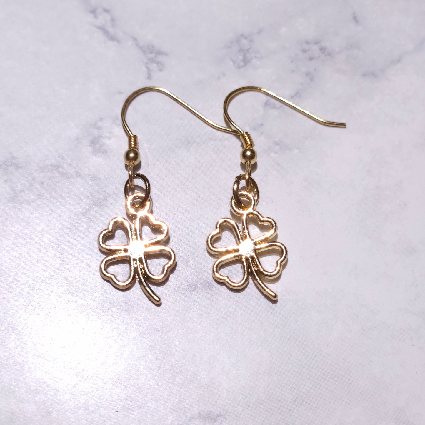 Gold Four Leaf Clover Charm Earrings | Witchy Pagan Jewelry | Rose and Shadow
