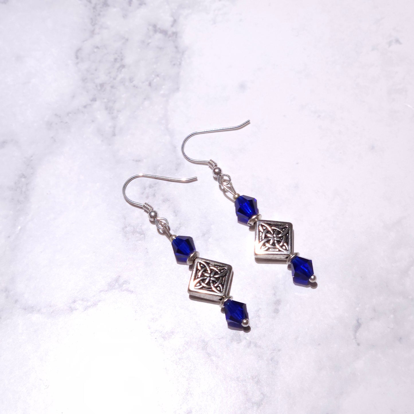 Silver Witch’s Knot Earrings | Blue Swarovski Crystal Pagan Jewelry