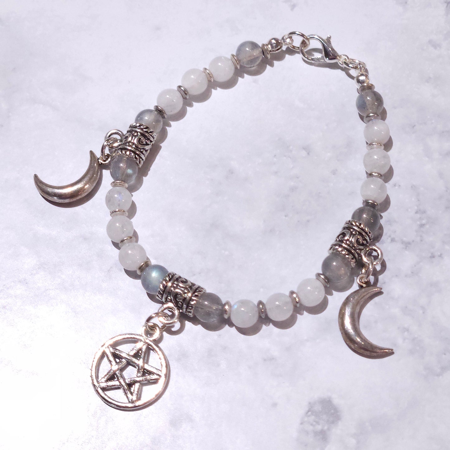 Triple Moon Goddess Gemstone Charm Bracelet | Rose and Shadow
