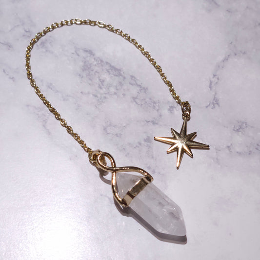 White Quartz Crystal Pendulum | Gold 8-Pointed Star Divination Tool