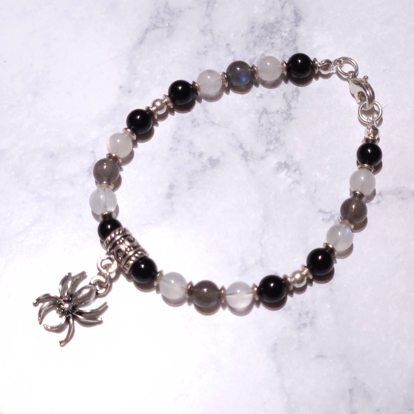 Labradorite, Moonstone & Onyx Spider Bracelet | Witchy Occult Jewelry |Rose and Shadow