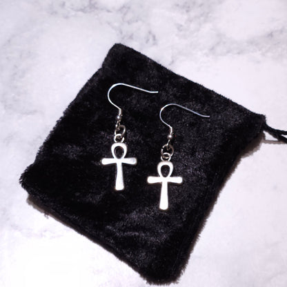 Silver Ankh Charm Earrings | Witchy Occult Jewelry | Rose and Shadow