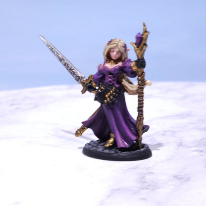 Female Elf Sorceress Painted D&D Hero Miniature | Rose and Shadow