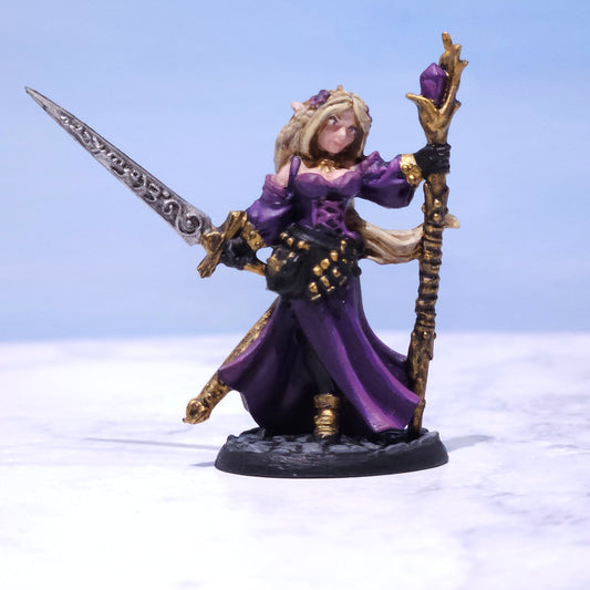 Female Elf Sorceress Painted D&D Hero Miniature | Rose and Shadow