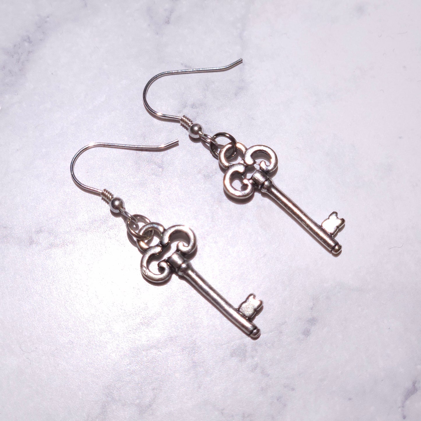 Silver Key Charm Earrings | Witchy Hecate Occult Jewelry | Rose and Shadow