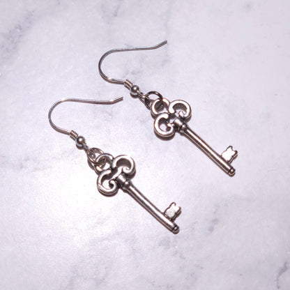 Silver Key Charm Earrings | Witchy Hecate Occult Jewelry | Rose and Shadow