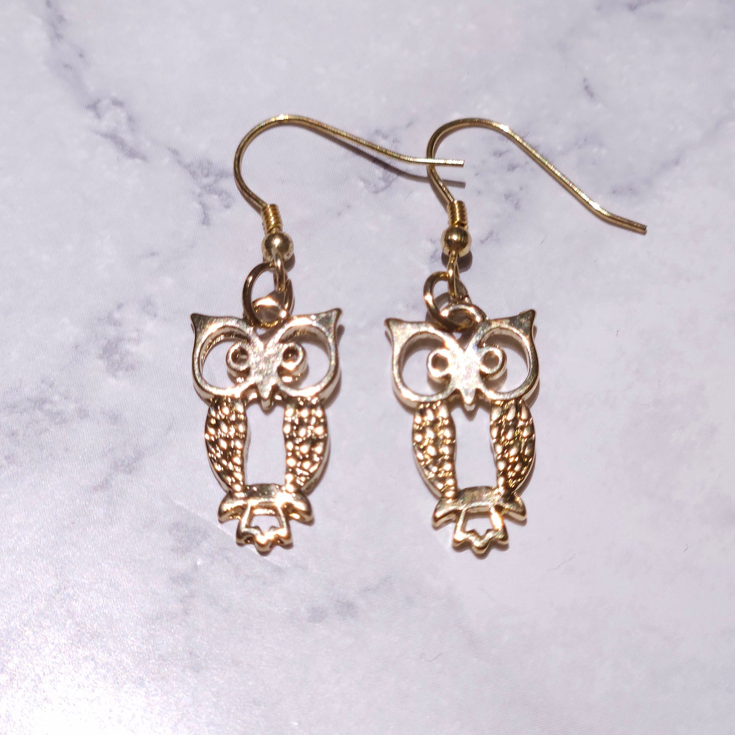 Gold Owl Charm Earrings | Whimical Creature Witchy Jewelry | Rose and Shadow