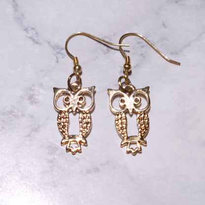 Gold Owl Charm Earrings | Whimical Creature Witchy Jewelry | Rose and Shadow