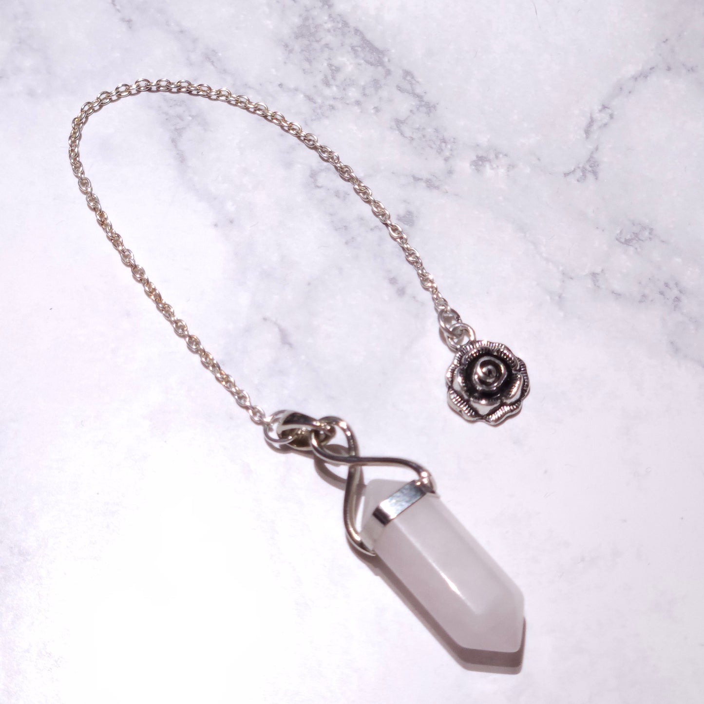 Rose Quartz Crystal Pendulum | Silver Rose Witchy Divination Tool