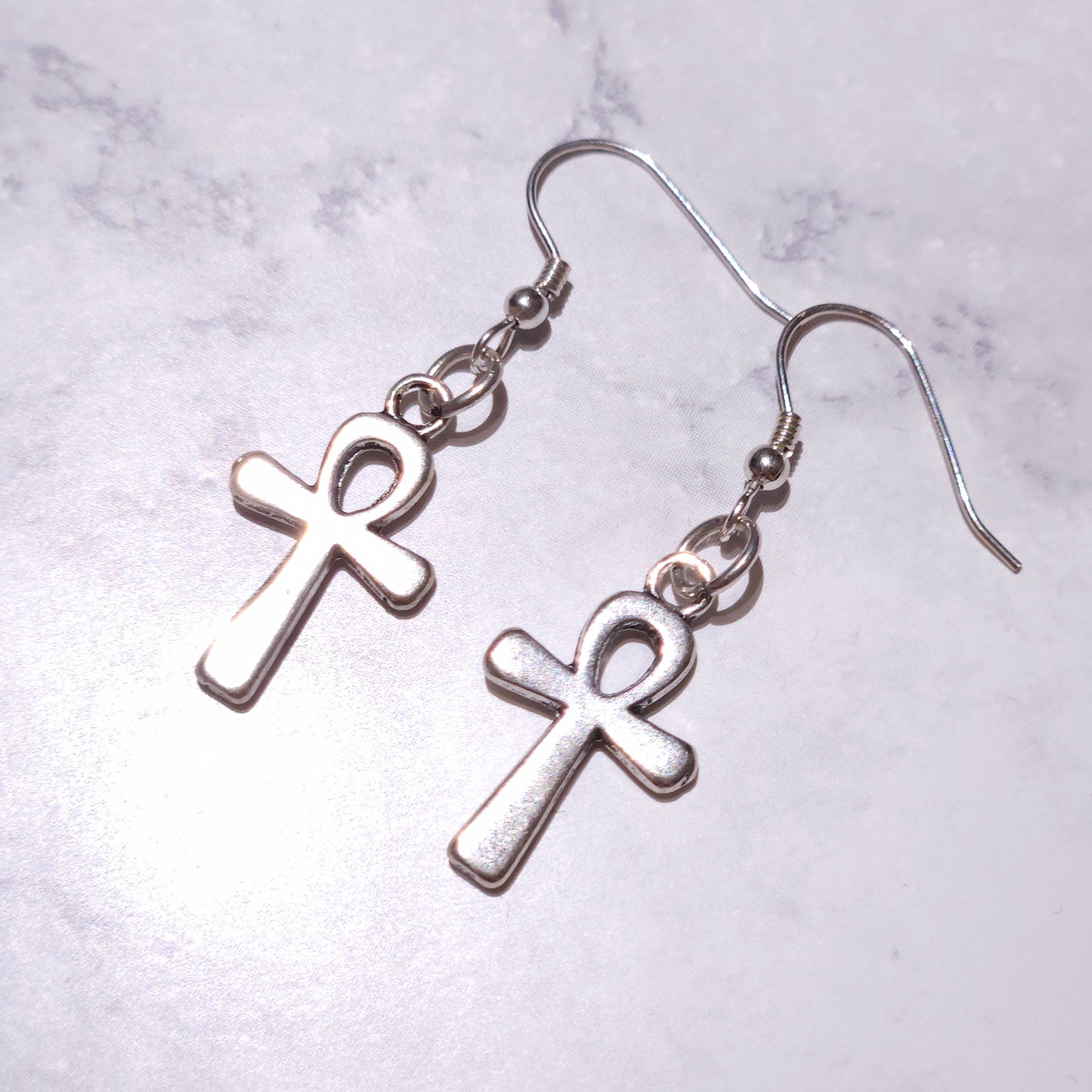 Silver Ankh Charm Earrings | Witchy Occult Jewelry | Rose and Shadow