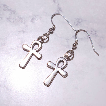 Silver Ankh Charm Earrings | Witchy Occult Jewelry | Rose and Shadow