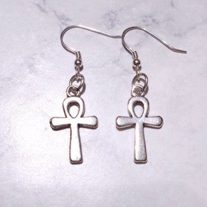 Silver Ankh Charm Earrings | Witchy Occult Jewelry | Rose and Shadow
