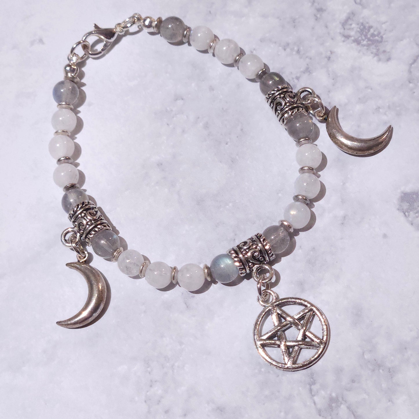 Triple Moon Goddess Gemstone Charm Bracelet | Rose and Shadow