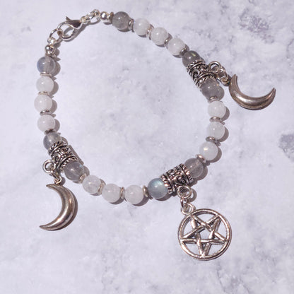 Triple Moon Goddess Gemstone Charm Bracelet | Rose and Shadow