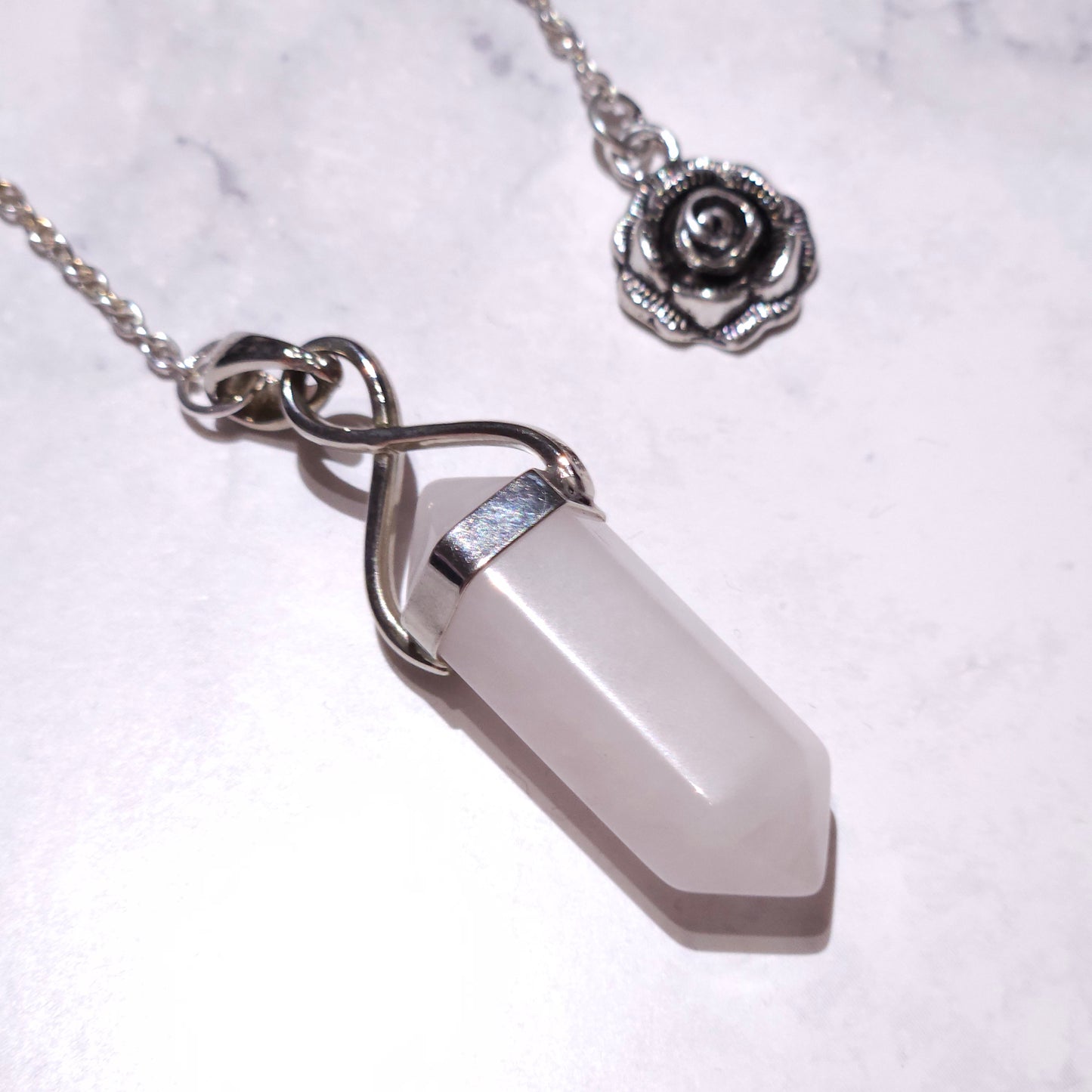 Rose Quartz Crystal Pendulum | Silver Rose Witchy Divination Tool