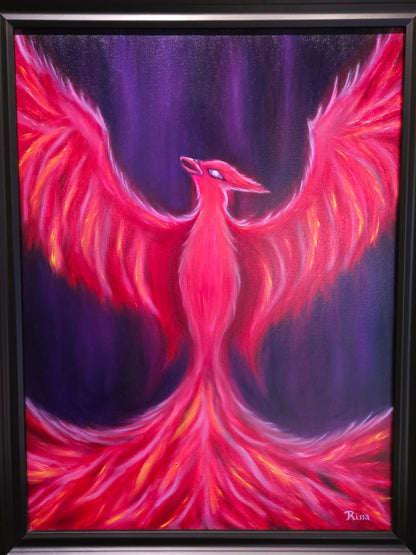 Phoenix 18x24 Original Fantasy Oil Painting on Canvas - Framed Wall Art, Mythical Creature Artwork