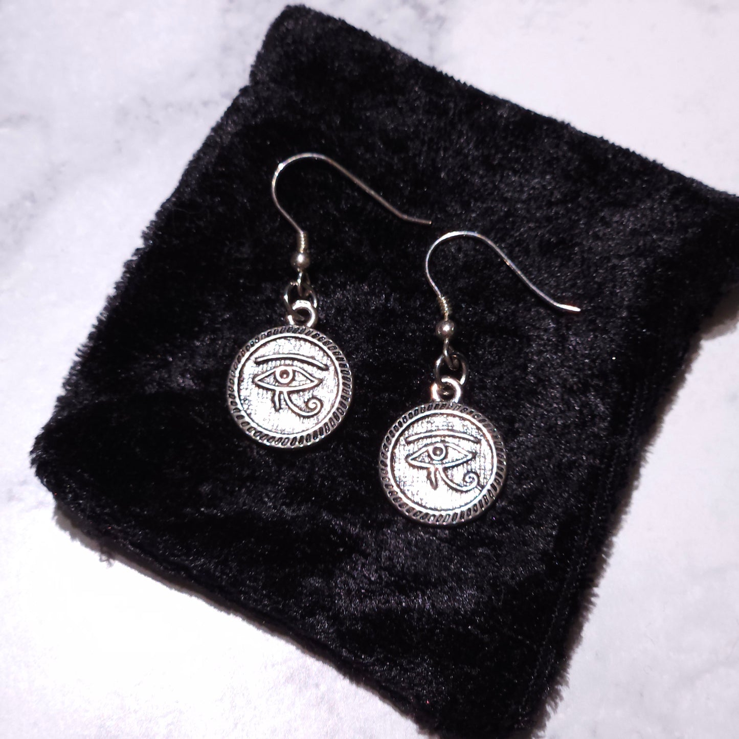 Silver Eye of Horus Charm Earrings | Witchy Occult Jewelry | Rose and Shadow