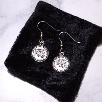 Silver Eye of Horus Charm Earrings | Witchy Occult Jewelry | Rose and Shadow