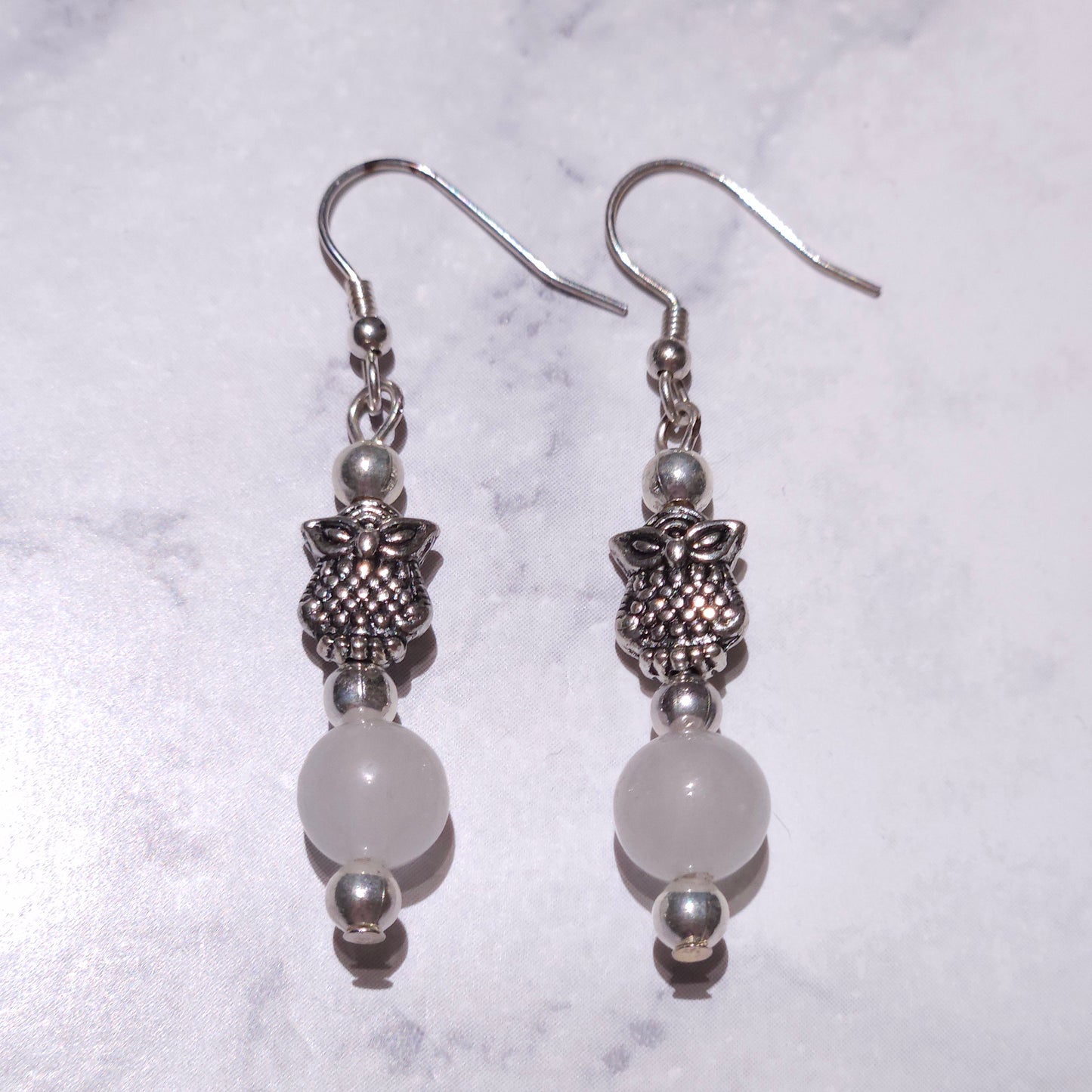 Silver Owl & Quartz Earrings | Witchy Occult Jewelry | Rose and Shadow