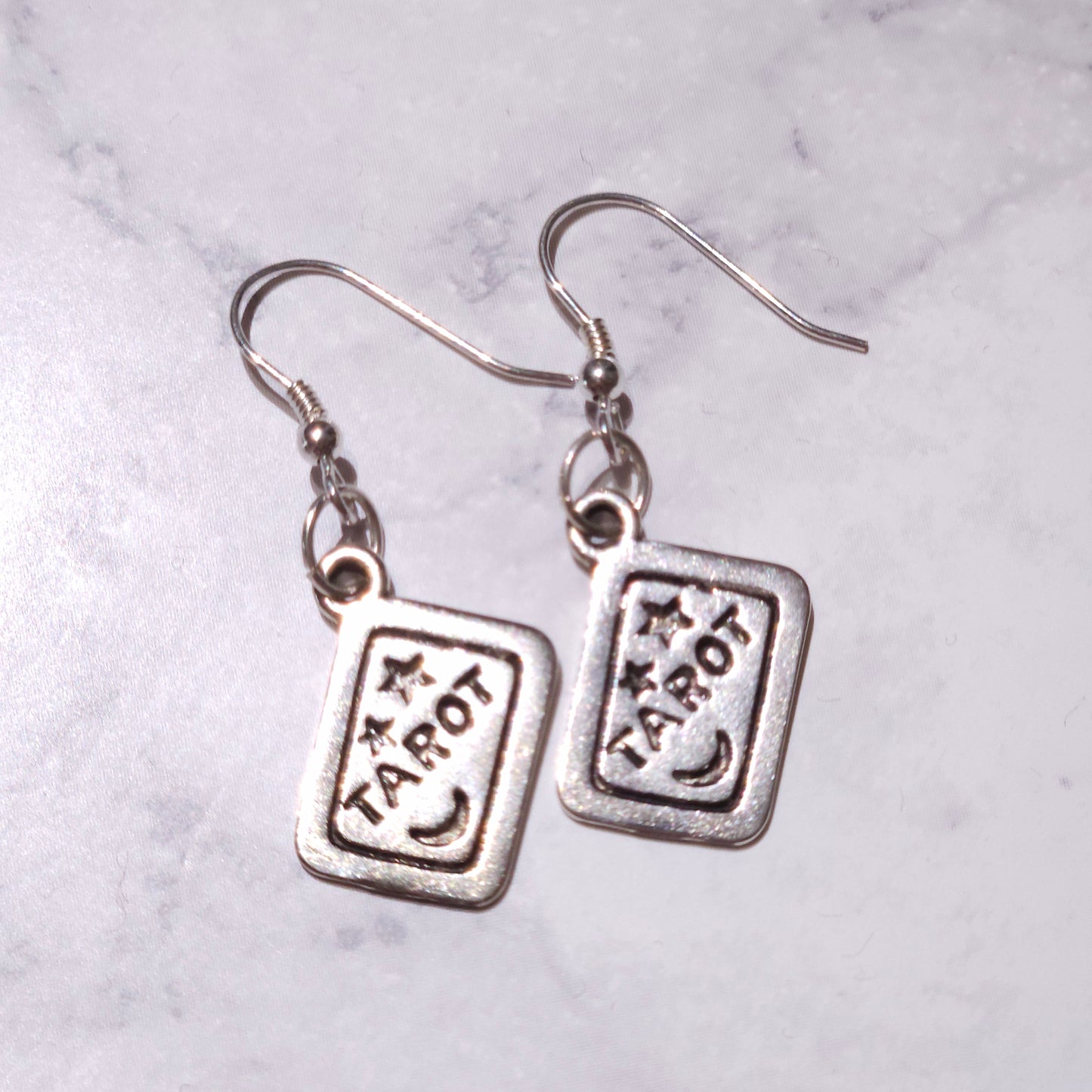 Silver Tarot Card Charm Earrings | Witchy Occult Jewelry | Rose and Shadow