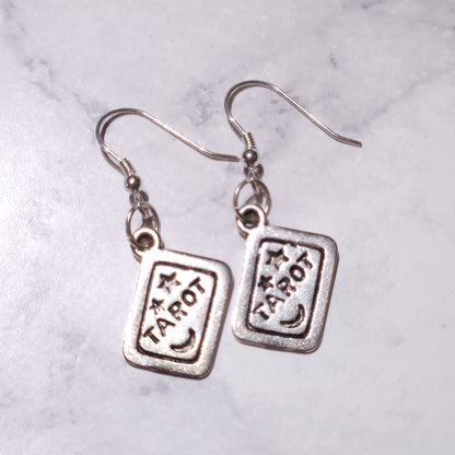 Silver Tarot Card Charm Earrings | Witchy Occult Jewelry | Rose and Shadow