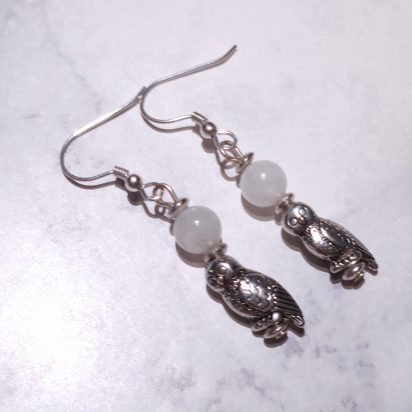 Silver Owl & Moonstone Earrings | Witchy Occult Jewelry | Rose and Shadow