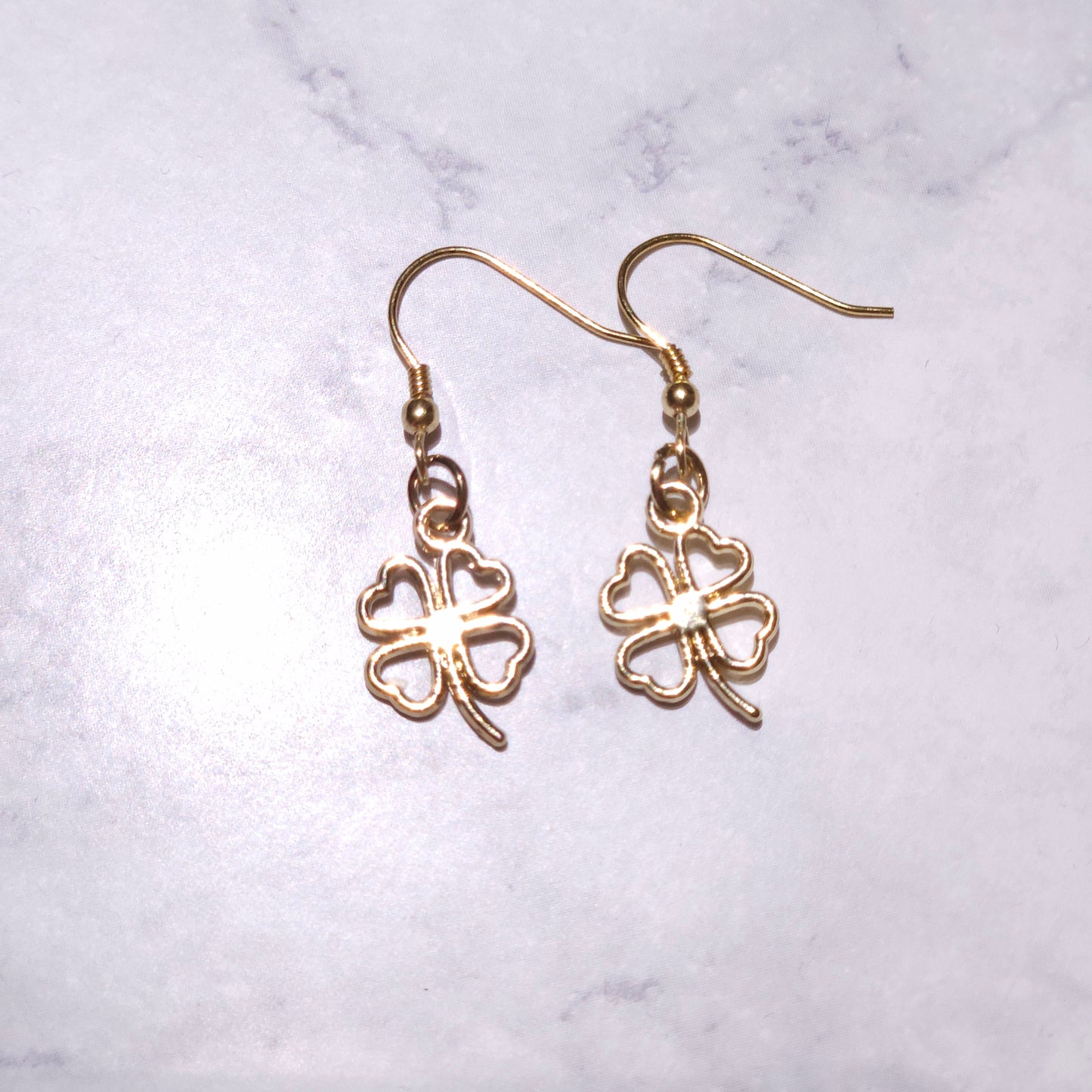 Gold Four Leaf Clover Charm Earrings | Witchy Pagan Jewelry | Rose and Shadow
