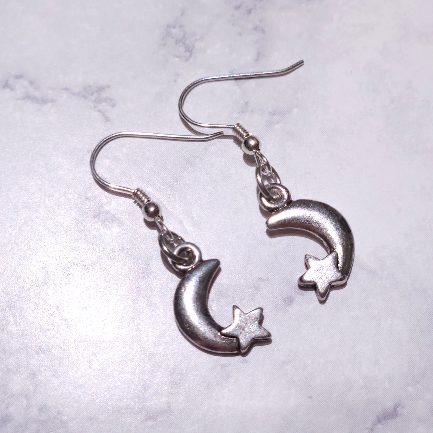 Silver Moon & Stars Charm Earrings | Witchy Occult Jewelry | Rose and Shadow