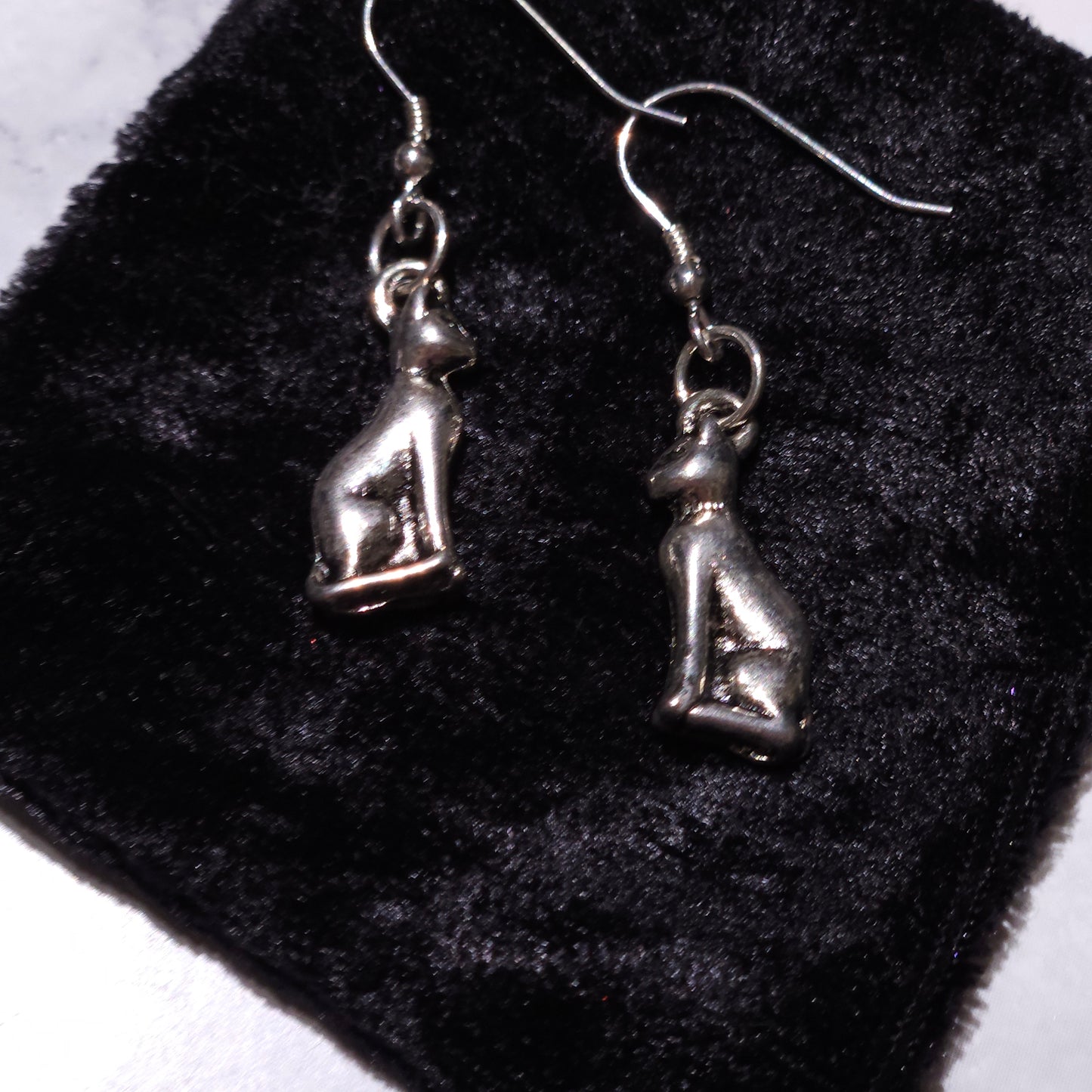 Silver Cat Charm Earrings | Witchy Occult Jewelry | Rose and Shadow
