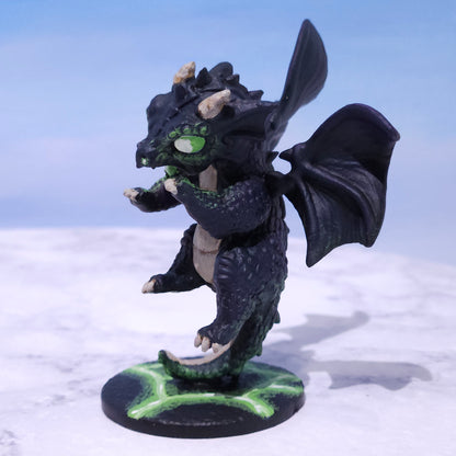Baby Black Dragon Miniature: Dnd, D&D, TTRPG Artist Painted Monster Model